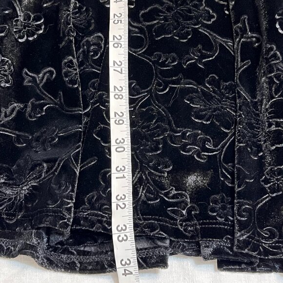 banana lemon Black Velvet Floral Burnout Skater Dress Size M Keyhole Back - Picture 6 of 7